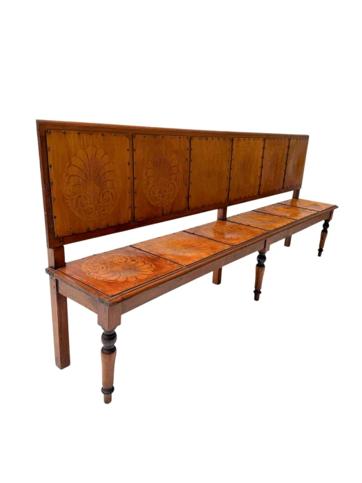 Art Nouveau Extra Large Hall Bench, Elm and Beech, Dutch Design, 1900s